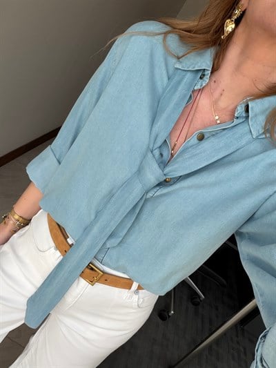 Mavi Kravatlı Premium Tencel Jean Gömlek