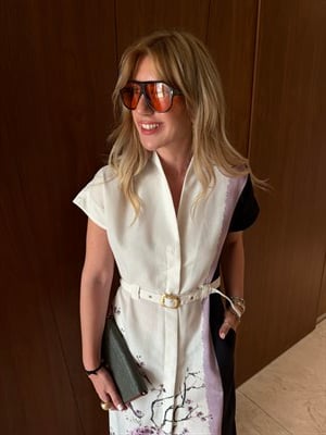 Siyah & Lila Çizgili , Kemerli Keten Elbise