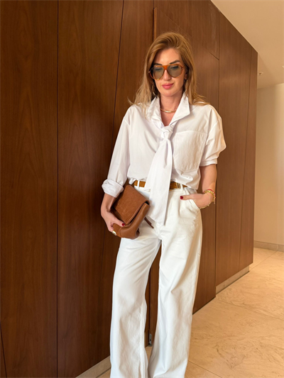 Orijinal Model , Beyaz , %100 Koton , Fularlı Poplin Gömlek