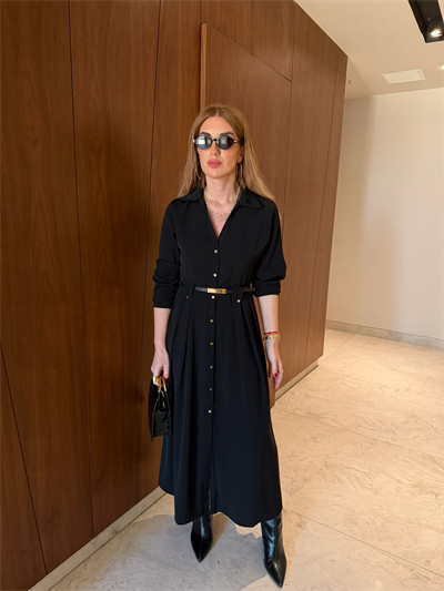 Orijinal Model , Double Krep Kumaş , Kemerli Siyah Elbise