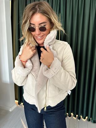 Birinci Sınıf Kürk Astarlı , Ekru Nubuk Mont