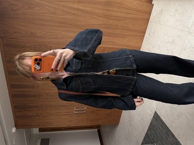 Orijinal Model , Çift Fermuarlı , Lacivert Jean Ceket