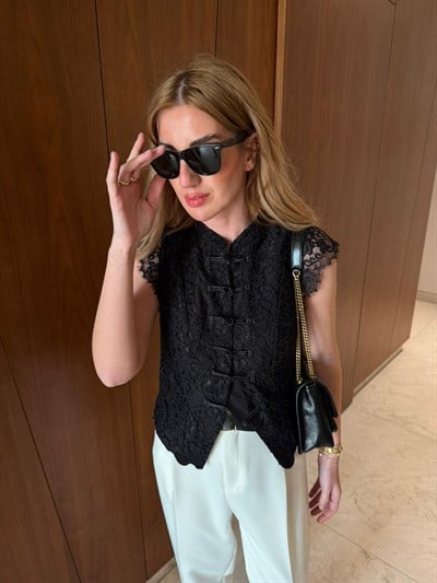 Orijinal Model , Önü ve Arkası Komple Dantelli , Siyah Bluz