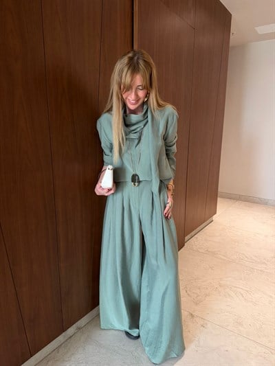 Nil Yeşili , Orijinal Model Fular Yakalı Gömlek & Pantalon Premium Tencel Takım