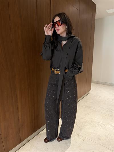 Şal Yakalı , %100 Cotton , Acı Kahve Tasarım Gömlek