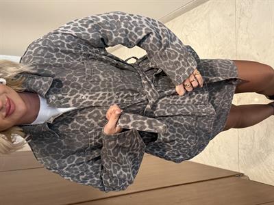 Gabardin Kumaş , Kuşaklı , Füme Leopar Jean Gömlek