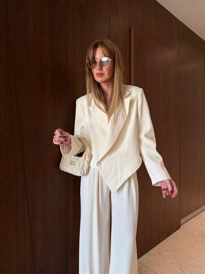 Orijinal Model , Ekru , Kruvaze Ceket & Pantolon Takım