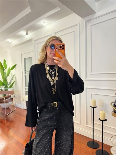 Siyah , Vatkalı Oversize , Modal Bluz
