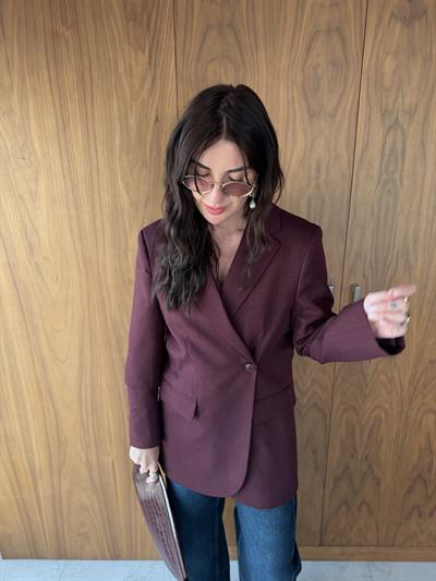 Çift Düğmeli , Kruvaze , Mürdüm , Premium Blazer Ceket