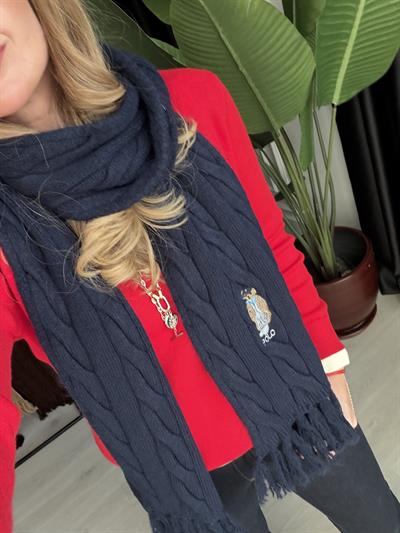 Orijinal Model Teddy İşlemeli Lacivert Atkı