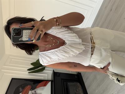 Fırfır Detaylı , Premium Seri , Beyaz , Kolsuz Bluz