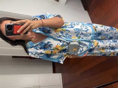 Limon & Mavili Desenli Özel Kumaş Gömlek Palazzo Takım