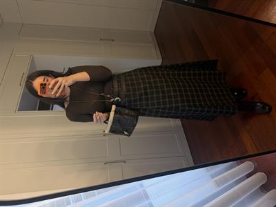 Haki & Acıkahve Ekoseli , Çift Deri Kemerli , Premium Etek