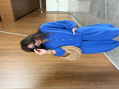 Tencel Modal , Saks Mavi , Gömlek Pantalon Takım