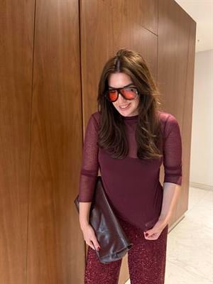 Likralı, Yarı Transparan Bordo  Bluz
