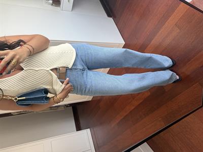 Süet Kemerli Buz Mavisi Yumuşacık Jean Pantolon 