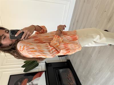 V Yaka , Oranj & Bej , Batik Desenli Gömlek