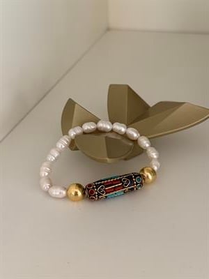 Renkli Taşlı, Gold Detay, İnci Bileklik