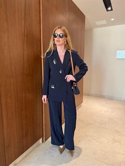 Orijinal Model , Küpe Aksesuarlı , Lacivert Blazer Ceket