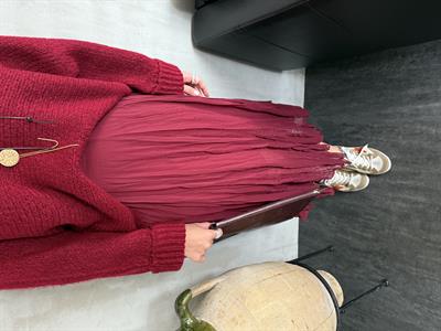 Buruşuk Model , İçi Astarlı , Bordo Midi Etek