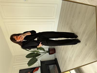 Arka Beli Lastikli , Gold Düğmeli , Siyah , Krep Palazzo