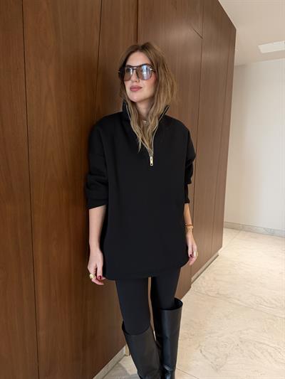 Yarım Fermuarlı , Yumuşacık , Siyah Sweatshirt