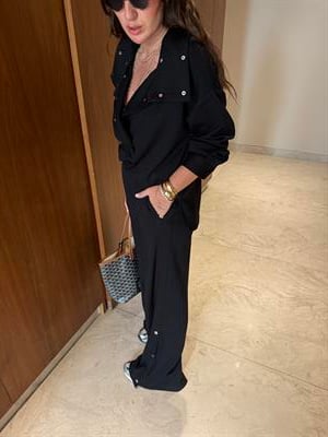 Tasarım Patpat Yakalı , Siyah , Premium Modal Takım