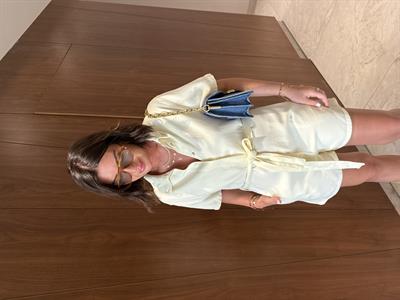 Tencel Dokulu , Kuşaklı , Açık Sarı , Şort Tulum