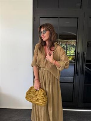 Premium , Olive Yeşil , Gömlek Etek Takım