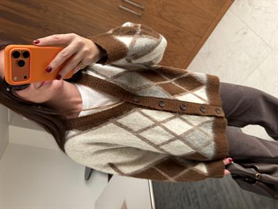 Baklava Desenli , Yumuşacık , Kahverengi , Dilvin Triko Hırka