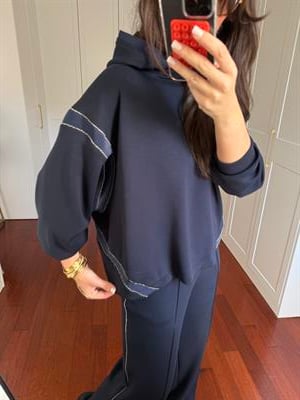 Lacivert , Orijinal Model, Taş Biyeli Premium Modal Eşofman Takımı