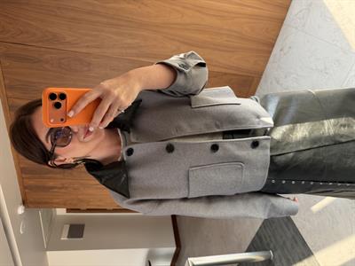 Deri Yakası Çıkabilir , Gri Kaşe Ceket