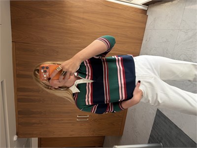 Polo Yaka Çizgili Premium Tiril Sweatshirt