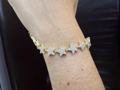 Zirkon Taşlı , Yıldızlı , Tasarım Gold Bileklik