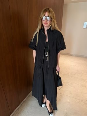 Siyah Orijinal Model, Çift Kemerli Premium Teknik Kumaş Etek Ceket Takım