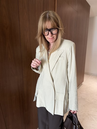 %100 Keten , Bej Blazer Ceket