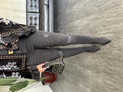 Komple Likralı , Yırtık , Füme Jean