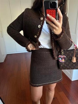 Parıltı Geçişli Acı Kahve Triko Premium Tüvit Etek