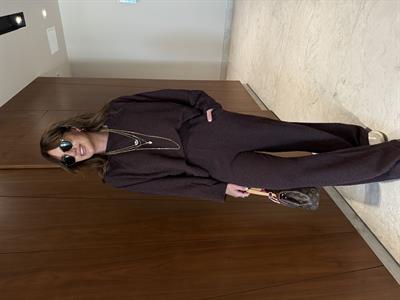 Dokulu Sweat & Pantolon , Acı Kahve Takım