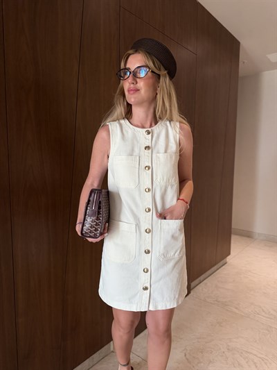 Orijinal Model , Gold Düğmeli , Ekru Gabardin Elbise