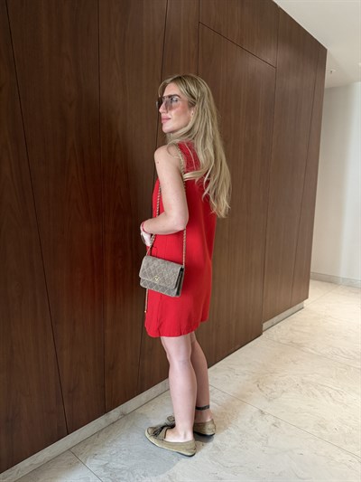Orijinal Model , Gold Düğmeli , Kırmızı Gabardin Elbise