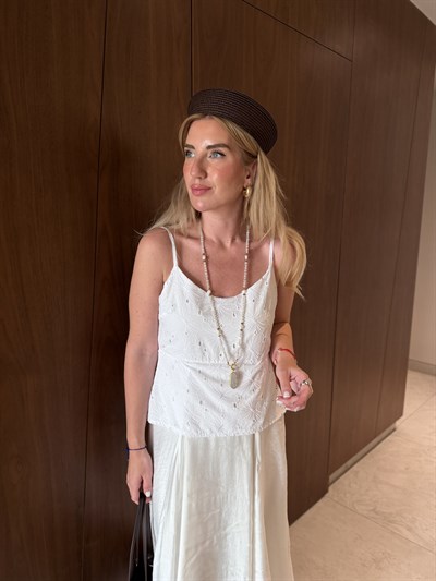 Fisto Detaylı , Tencel Mix Beyaz Elbise