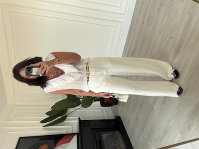 Karol ,Premium Kumaş , Tencel , Ekru Palazzo Pantolon