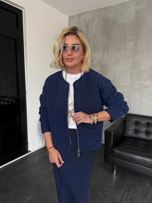 Önden Çift Frermuarlı , Kırçıllı Lacivert Ceket