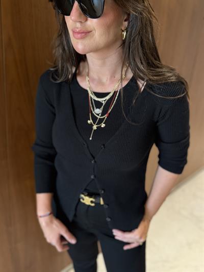 Halter Yakalı Atlet & Hırka , Siyah Triko Takım