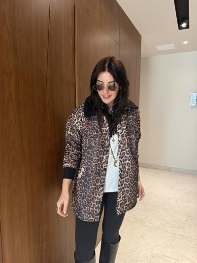 Siyah Peluş Yakalı , Leopar Mont