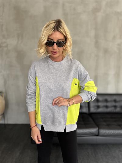 Orijinal Model , Sarı Neon Detaylı , Gri Sweatshirt
