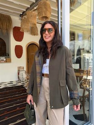 Premium Kalite , Kadife Yakalı , Haki Ceket