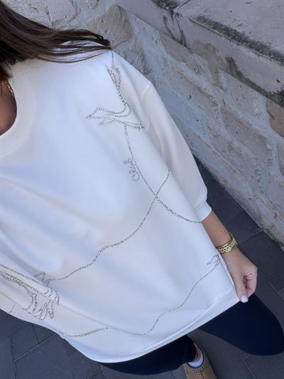 Orijinal Marka , Taş İşlemeli , Beyaz Sweatshirt