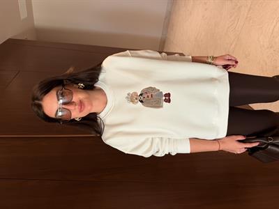 Orijinal Marka , Önü Taş İşlemeli Figürlü , Ekru , Sweatshirt